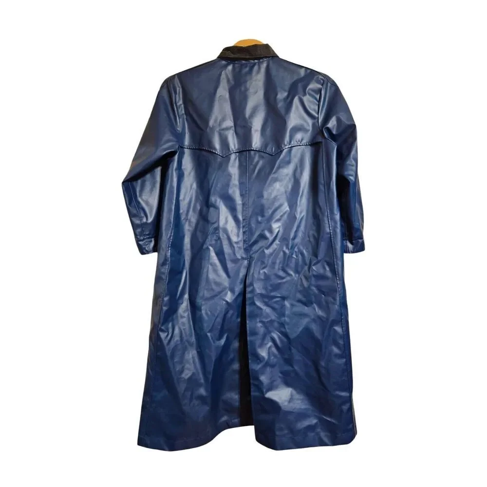 Vintage RARE Ralph‎ Lauren Blue Rubberized Canvas Trench Coat Saling 80s Adult M